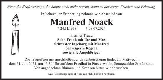 Traueranzeige von Manfred Noack von WochenKurier