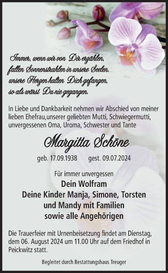 Traueranzeige von Margitta Schöne von WochenKurier