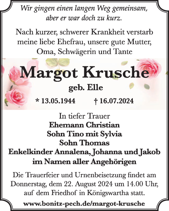 Traueranzeige von Margot Krusche von WochenKurier