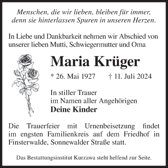 Traueranzeige von Maria Krüger von WochenKurier