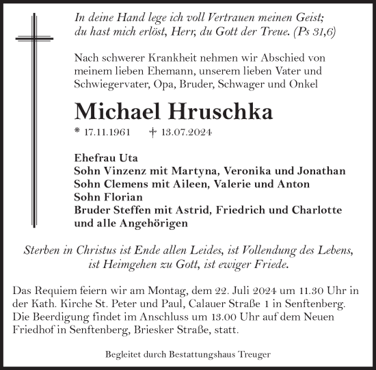 Traueranzeige von Michael Hruschka von WochenKurier