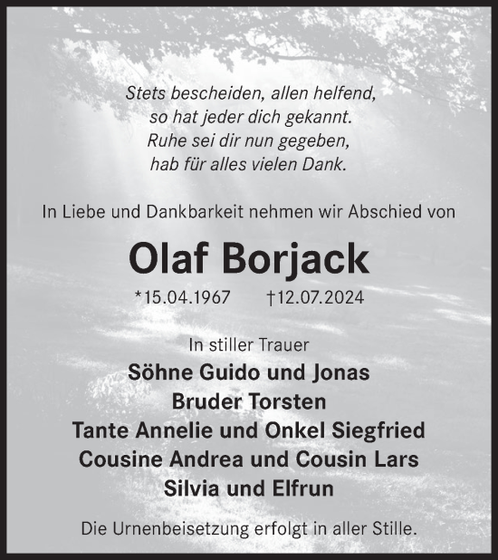 Traueranzeige von Olaf Borjack von WochenKurier