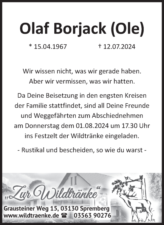 Traueranzeige von Olaf Borjack von WochenKurier