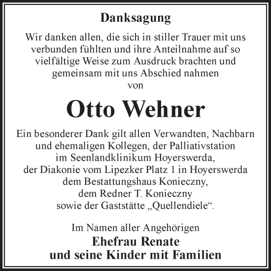 Traueranzeige von Otto Wehner von WochenKurier