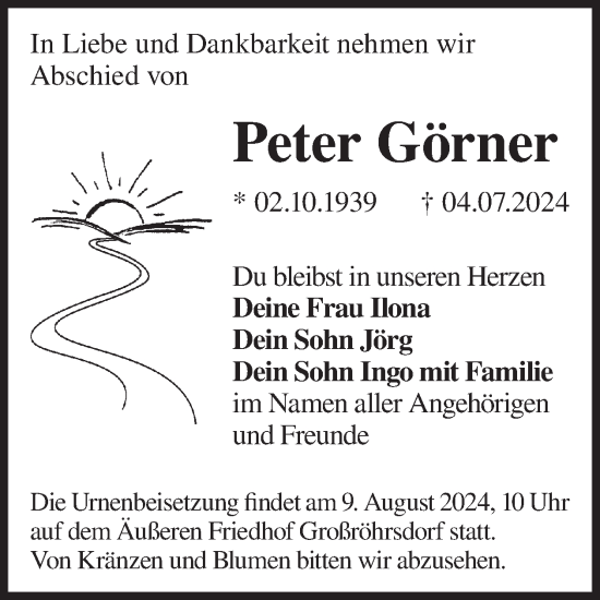 Traueranzeige von Peter Görner von WochenKurier