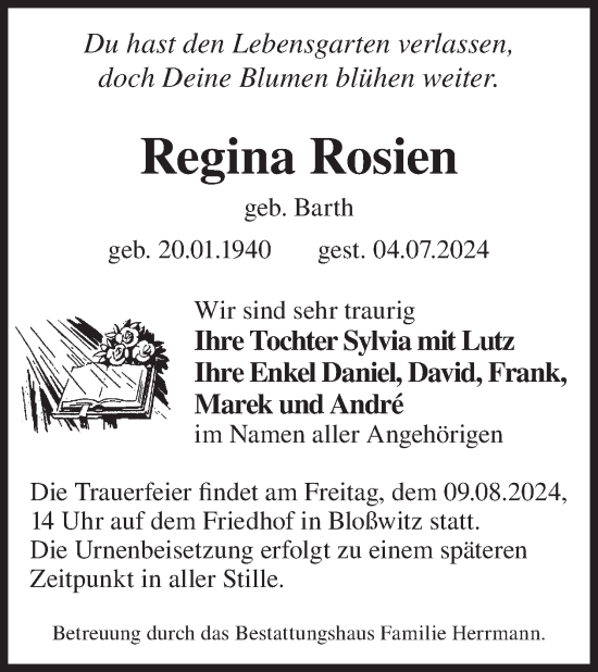 Traueranzeige von Regina Rosien von WochenKurier