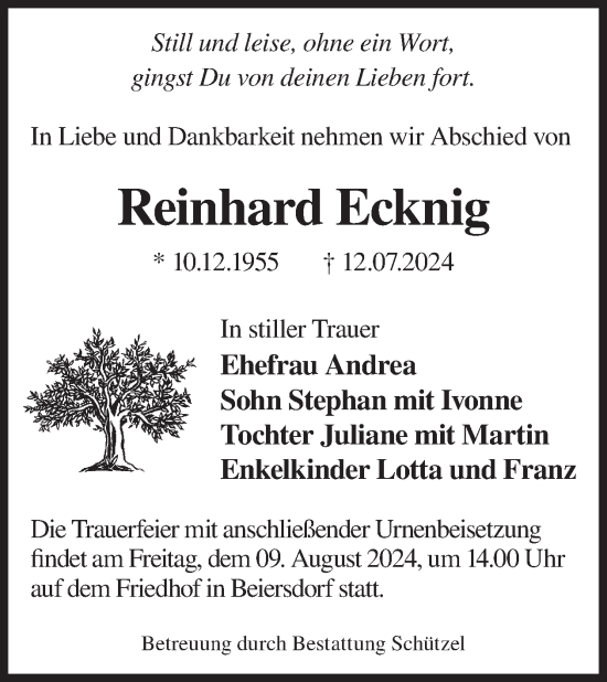 Traueranzeige von Reinhard Ecknig von WochenKurier