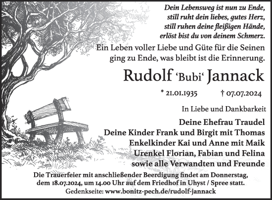 Traueranzeige von Rudolf Jannack von WochenKurier