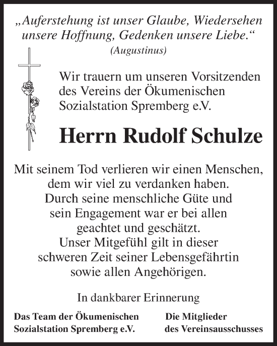Traueranzeige von Rudolf Schulze von WochenKurier