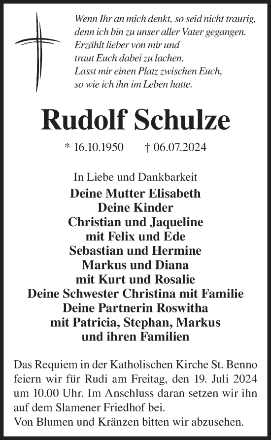 Traueranzeige von Rudolf Schulze von WochenKurier