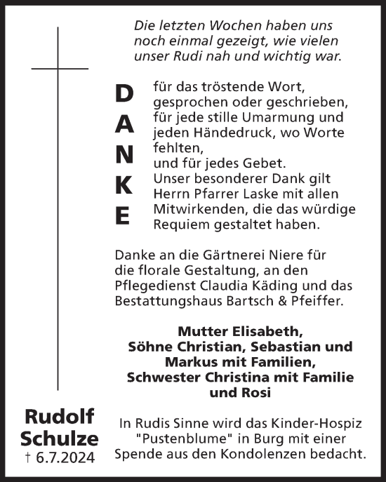 Traueranzeige von Rudolf Schulze von WochenKurier