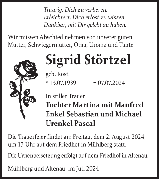 Traueranzeige von Sigrid Störtzel von WochenKurier