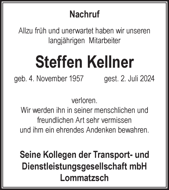 Traueranzeige von Steffen Kellner von WochenKurier