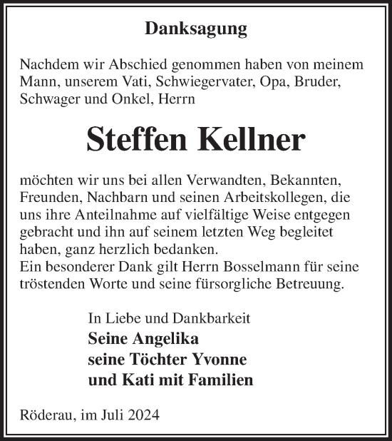 Traueranzeige von Steffen Kellner von WochenKurier