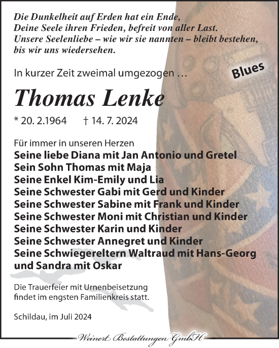 Traueranzeige von Thomas Lenke von WochenKurier