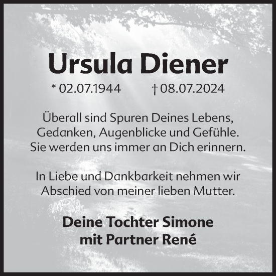 Traueranzeige von Ursula Diener von WochenKurier