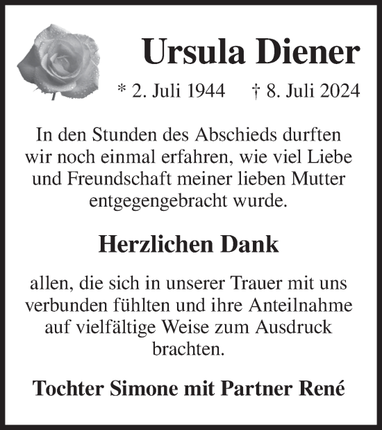 Traueranzeige von Ursula Diener von WochenKurier