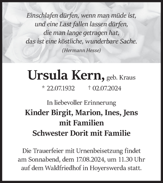 Traueranzeige von Ursula Kern von WochenKurier