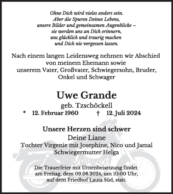 Traueranzeige von Uwe Grande von WochenKurier