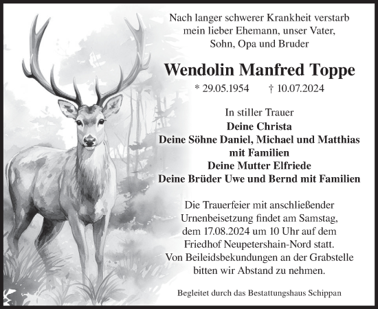 Traueranzeige von Wendolin Manfred Toppe von WochenKurier