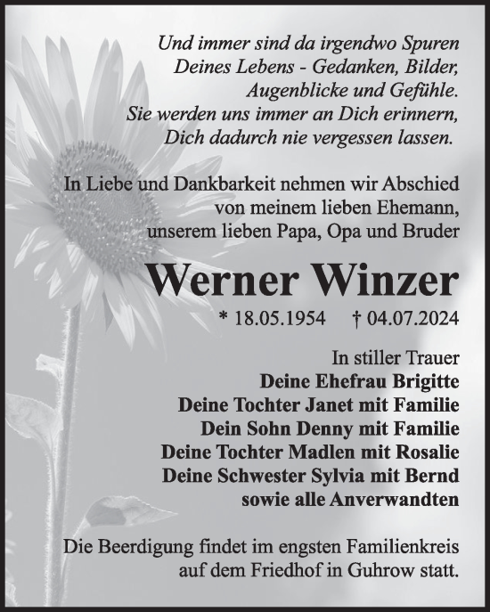 Traueranzeige von Werner Winzer von WochenKurier