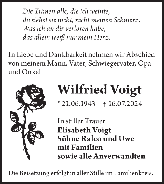 Traueranzeige von Wilfried Voigt von WochenKurier