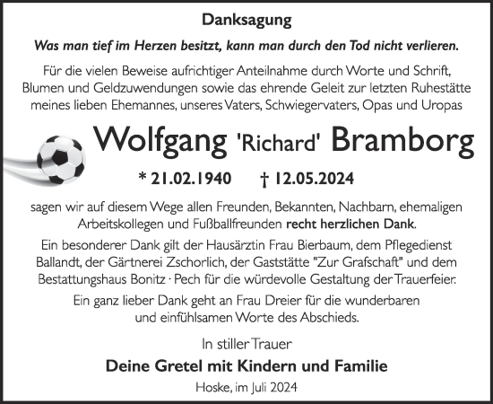 Traueranzeige von Wolfgang Bramborg von WochenKurier