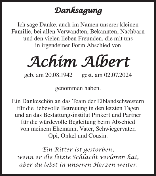 Traueranzeige von Achim Albert von WochenKurier