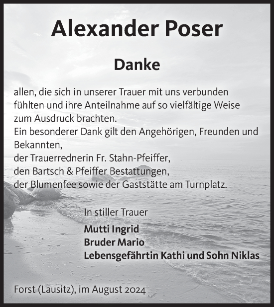 Traueranzeige von Alexander Poser von WochenKurier
