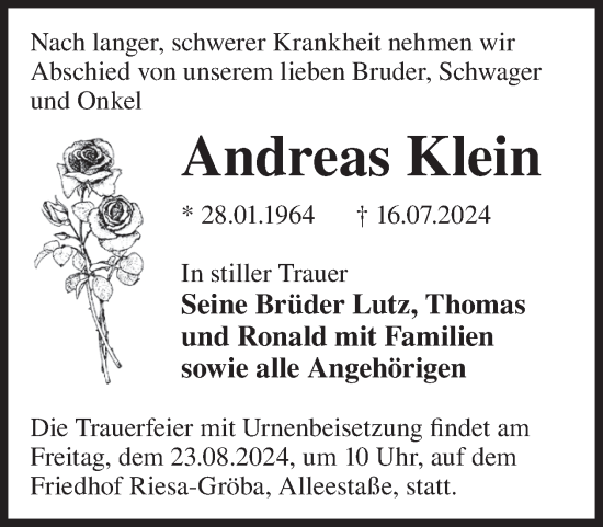 Traueranzeige von Andreas Klein von WochenKurier