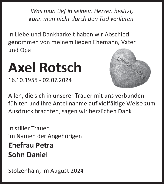Traueranzeige von Axel Rotsch von WochenKurier