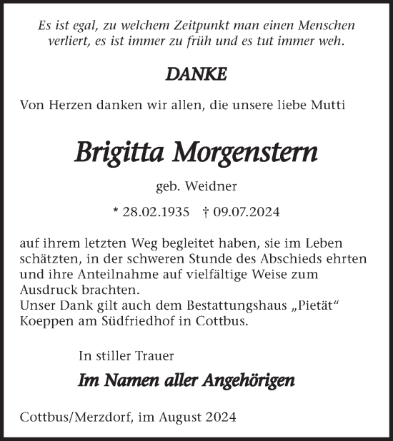 Traueranzeige von Brigitta Morgenstern von WochenKurier
