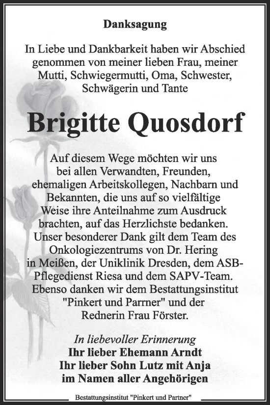 Traueranzeige von Brigitte Quosdorf von WochenKurier