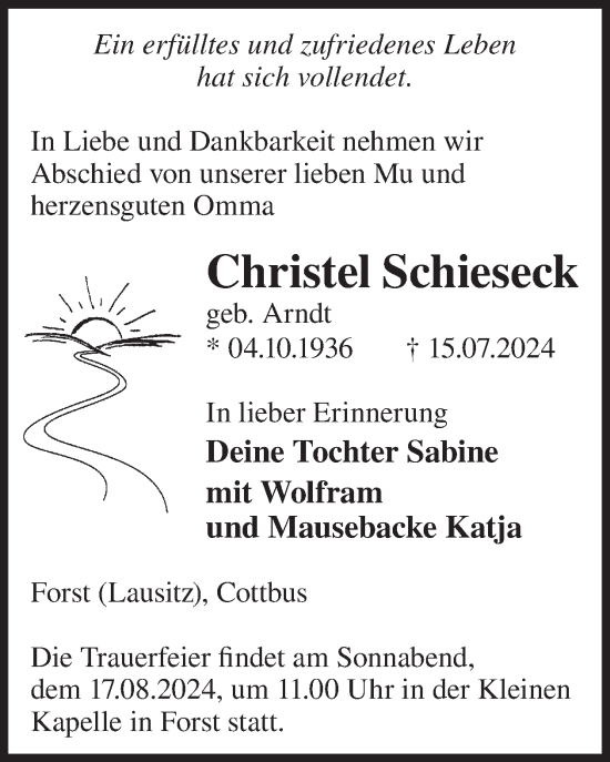 Traueranzeige von Christel Schieseck von WochenKurier