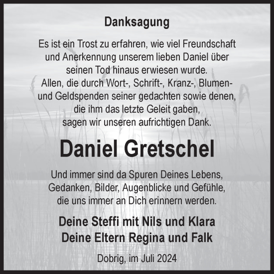 Traueranzeige von Daniel Gretschel von WochenKurier