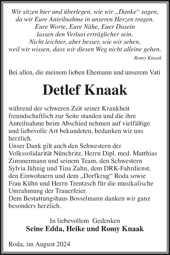 Traueranzeige von Detlef Knaak von WochenKurier