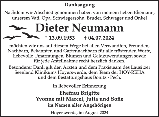 Traueranzeige von Dieter Neumann von WochenKurier