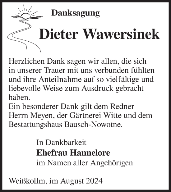 Traueranzeige von Dieter Wawersinek von WochenKurier