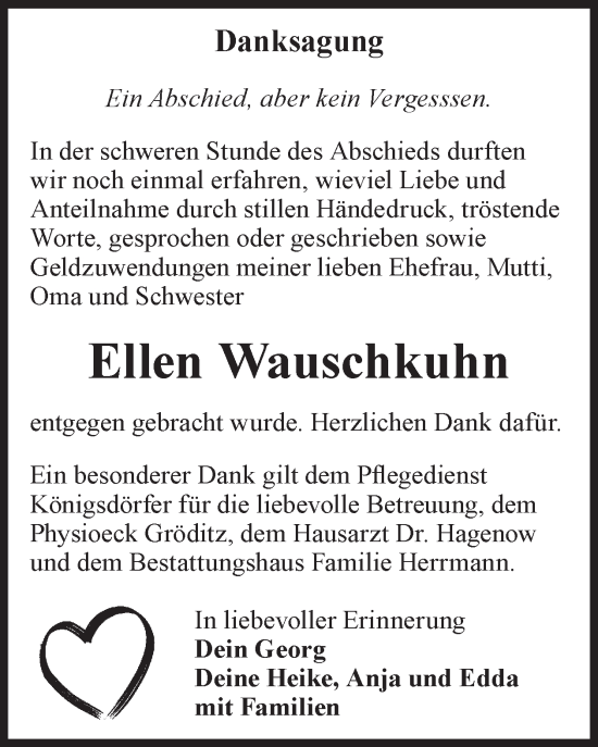 Traueranzeige von Ellen Wauschkuhn von WochenKurier