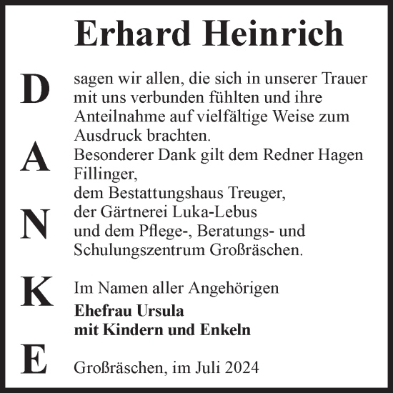 Traueranzeige von Erhard Heinrich von WochenKurier