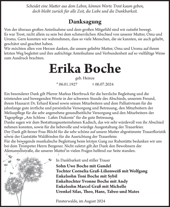 Traueranzeige von Erika Boche von WochenKurier