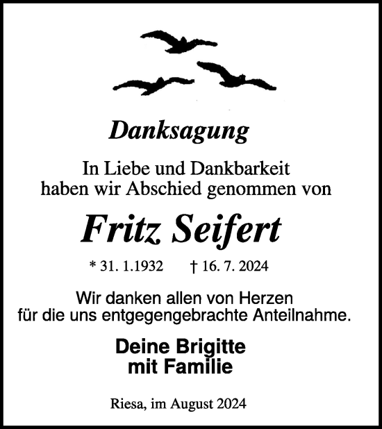 Traueranzeige von Fritz Seifert von WochenKurier