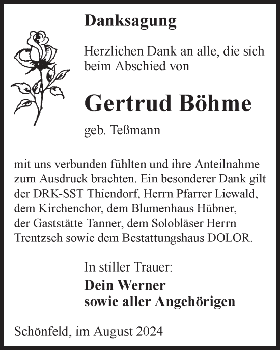Traueranzeige von Gertrud Böhme von WochenKurier