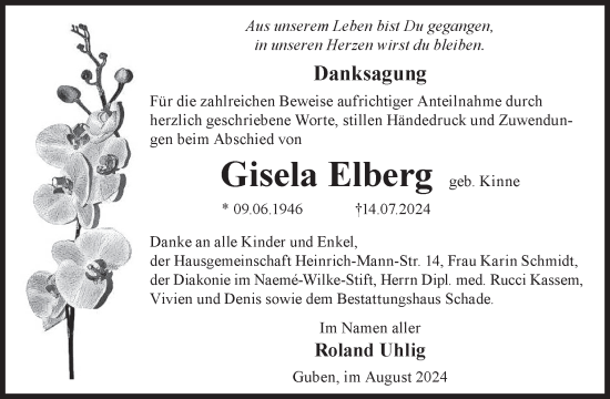 Traueranzeige von Gisela Elberg von WochenKurier