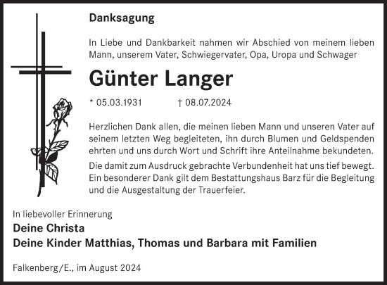 Traueranzeige von Günter Langer von WochenKurier