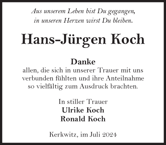 Traueranzeige von Hans-Jürgen Koch von WochenKurier
