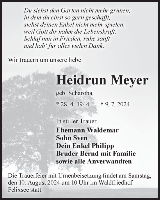 Traueranzeige von Heidrun Meyer von WochenKurier