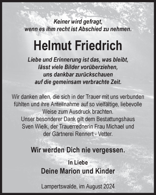 Traueranzeige von Helmut Friedrich von WochenKurier