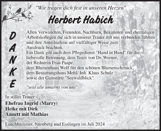 Traueranzeige von Herbert Habich von WochenKurier