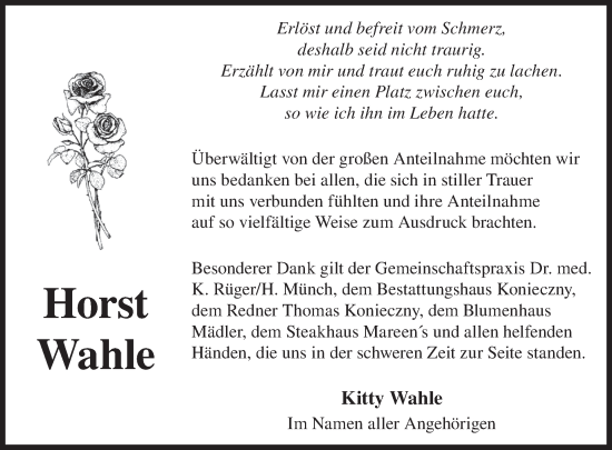 Traueranzeige von Horst Wahle von WochenKurier